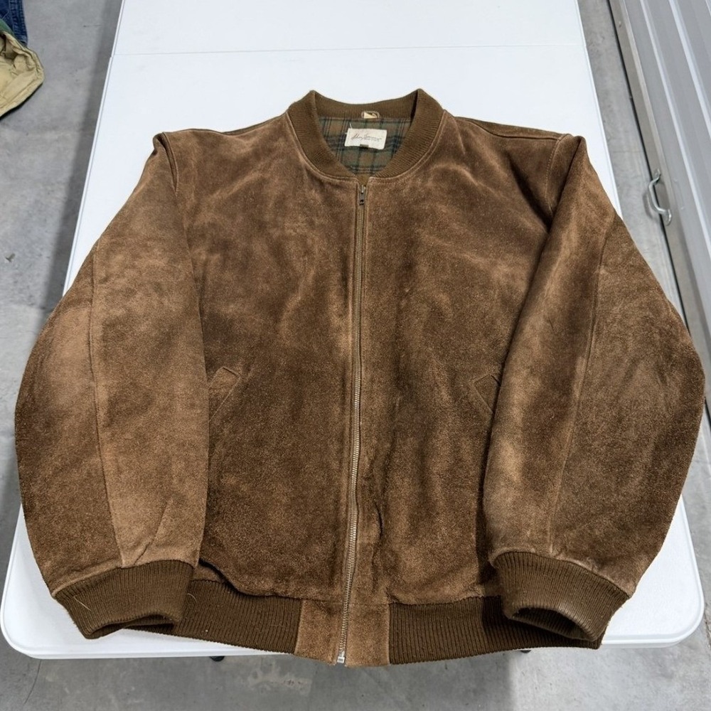 Adam Spencer Bomber Jacket Mens 3X Brown Suede Leather Plaid Full Zip Vintage